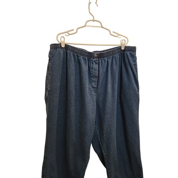 Woman Within Blue Denim Straight Leg Pull On Casual Pants Pockets Sze 28W Petite - Picture 3 of 11